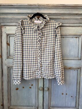 Lisa Says Gah Blue/Ivory Check Top Size L